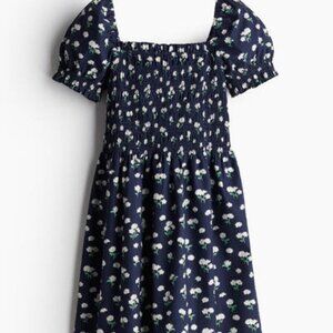 H&M navy smocked poplin dress